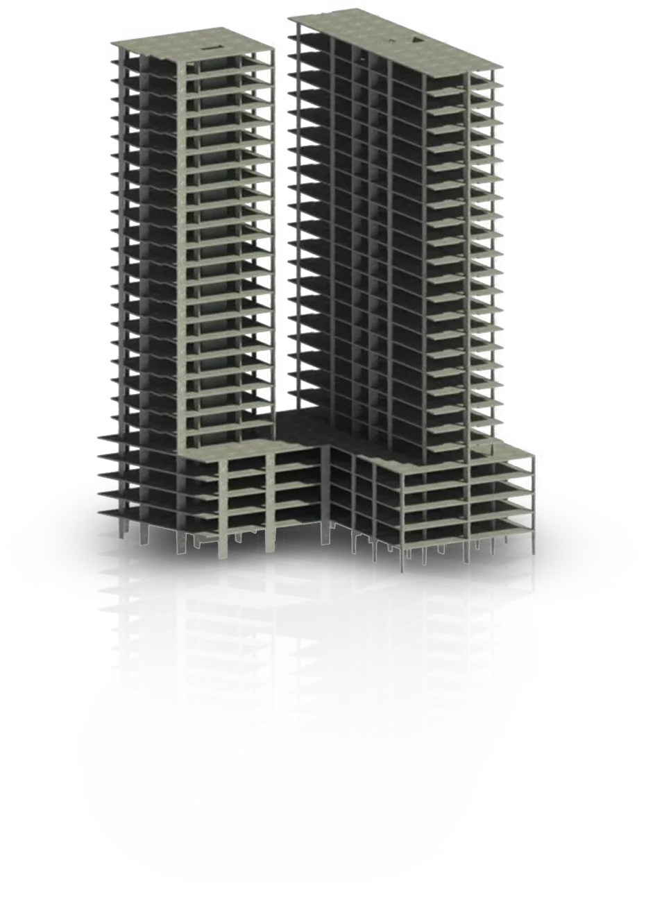 Modelo estrutural 3D de duas torres em BIM